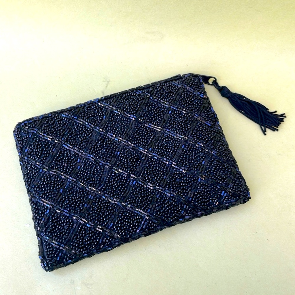 Vintage black hand made all beaded clutch